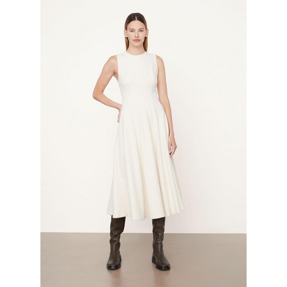 Vince Paneled‎ Crewneck Sleeveless Cream Midi Dress Size 6